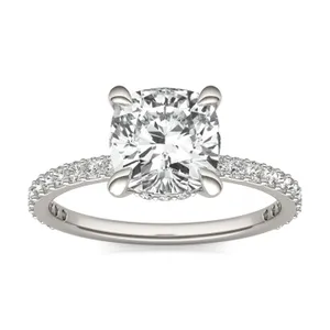 Cushion Custom Hidden Halo 3/4 Eternity Engagement Ring image, 